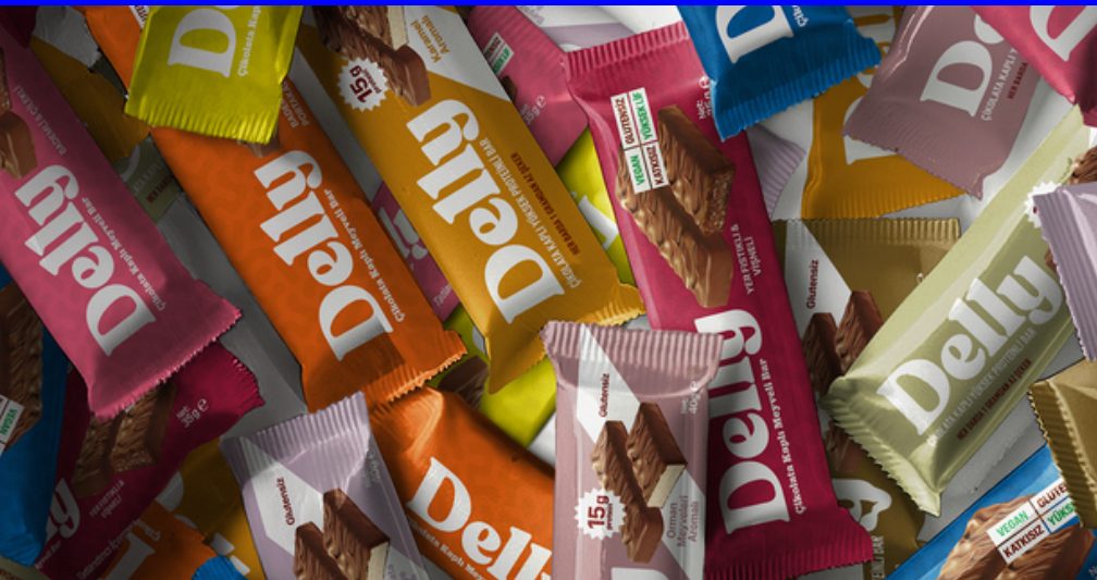 Delly chocolate bars in six colourways piled together